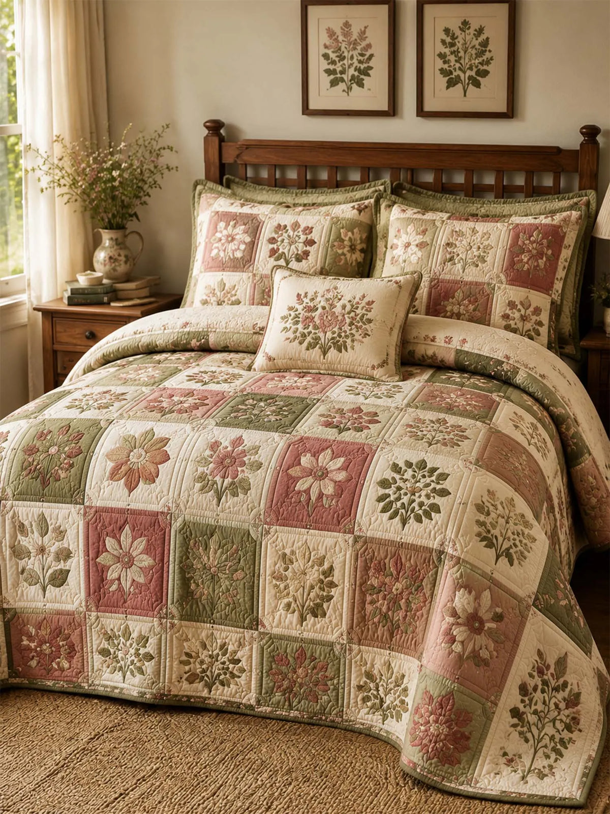 Cottagecore Floral 3-Piece Quilted Bedding Set