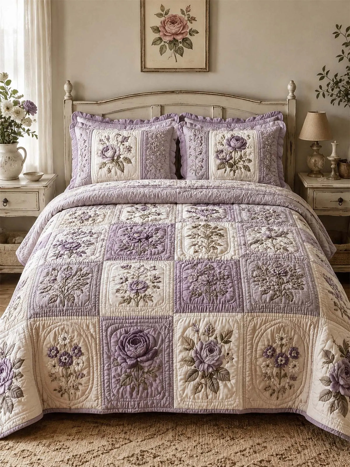 Cottagecore Floral 3-Piece Quilted Bedding Set