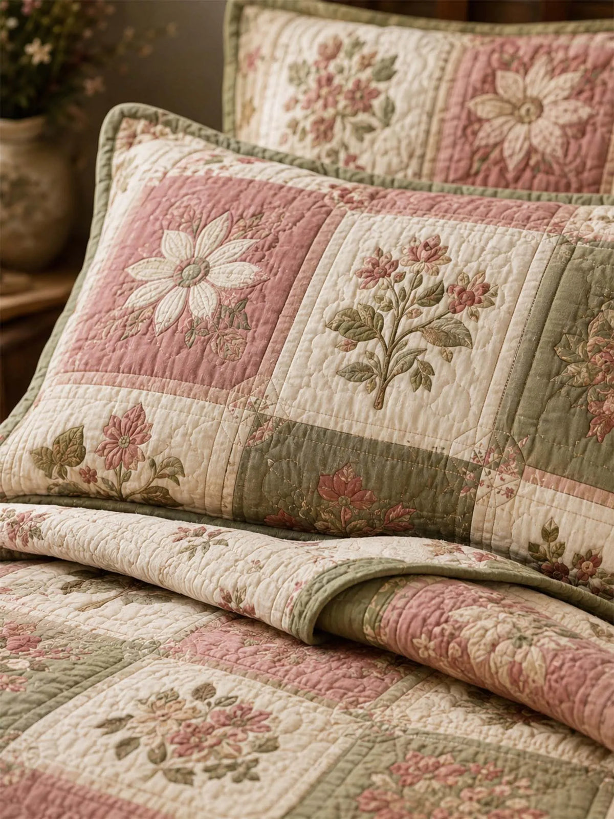 Cottagecore Floral 3-Piece Quilted Bedding Set