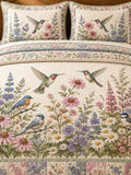 Vintage Garden Bird Mixed Floral Patchwork 3‐Piece Quilted Bedding Set