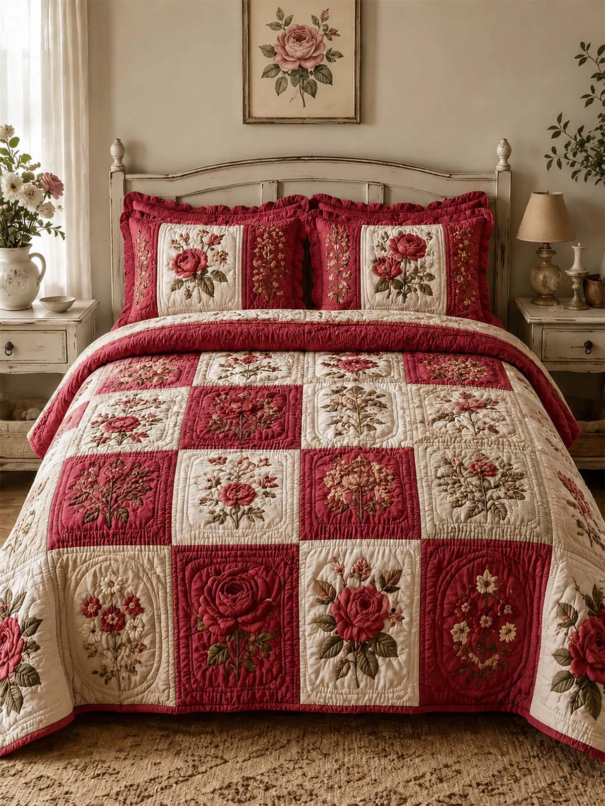 Cottagecore Floral 3-Piece Quilted Bedding Set